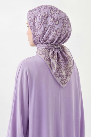 Soft Eşarp Yaprak Desen Lila 90x90 - Soft Eşarp - | Silk Home
