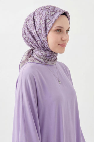 Soft Eşarp Yaprak Desen Lila 90x90 - Soft Eşarp - | Silk Home