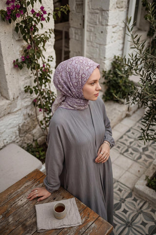 Soft Eşarp Yaprak Desen Lila 90x90 - Soft Eşarp - | Silk Home