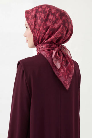 Soft Eşarp Yaprak Desen Mürdüm 90x90 - Soft Eşarp - | Silk Home