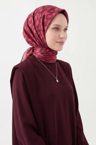 Soft Eşarp Yaprak Desen Mürdüm 90x90 - Soft Eşarp - | Silk Home