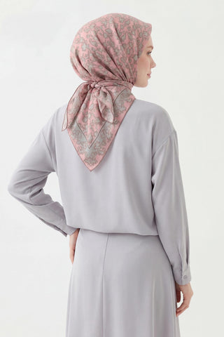 Soft Eşarp Yaprak Desen Pembe 90x90 - Soft Eşarp - | Silk Home