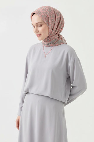 Soft Eşarp Yaprak Desen Pembe 90x90 - Soft Eşarp - | Silk Home