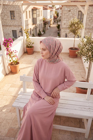 Soft Eşarp Yaprak Desen Pembe 90x90 - Soft Eşarp - | Silk Home