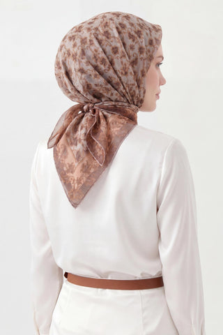 Soft Eşarp Yaprak Desen Taş 90x90 - Soft Eşarp - | Silk Home