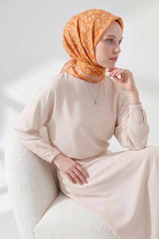 Soft Eşarp Yaprak Desen Turuncu 90x90 - Soft Eşarp - | Silk Home