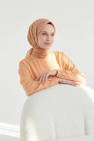 Soft Eşarp Yaprak Desen Yavruağzı 90x90 - Soft Eşarp - | Silk Home