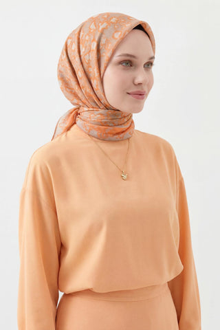 Soft Eşarp Yaprak Desen Yavruağzı 90x90 - Soft Eşarp - | Silk Home