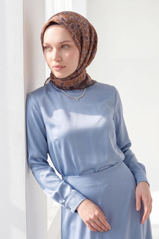 Soft Eşarp Yaprak Desen Yeşil Kahve 90x90 | Silk Home