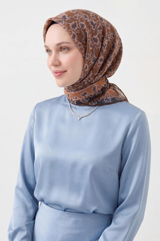 Soft Eşarp Yaprak Desen Yeşil Kahve 90x90