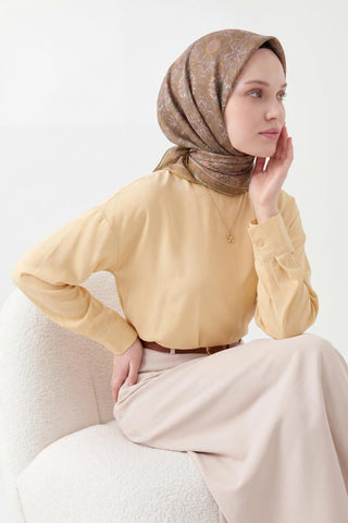 Soft Eşarp Yeşil Kahve 90x90 - Soft Eşarp - | Silk Home