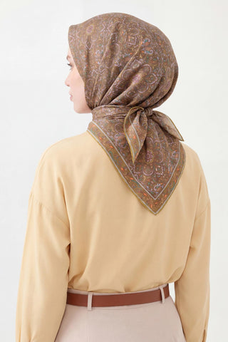 Soft Eşarp Yeşil Kahve 90x90 - Soft Eşarp - | Silk Home