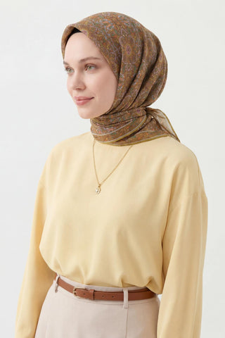 Soft Eşarp Yeşil Kahve 90x90 - Soft Eşarp - | Silk Home