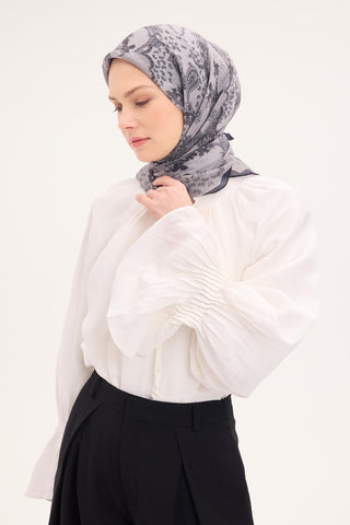 Tencel Monare Eşarp Şal Desen Açık Gri 90x90
