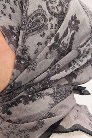 Tencel Monare Eşarp Şal Desen Açık Gri 90x90