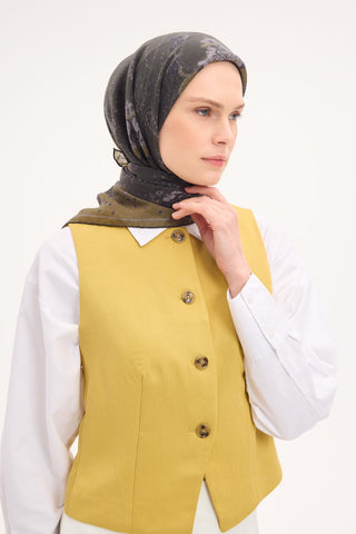 Viscose Velora Scarf, Four Seasons, Baroque Floral Pattern, Espresso, 90x90 cm 