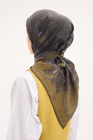 Tencel Monare Eşarp Şal Desen Asker Yeşili 90x90