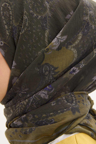 Tencel Monare Eşarp Şal Desen Asker Yeşili 90x90