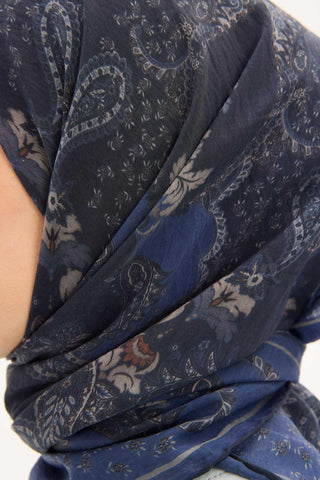 Tencel Monare Eşarp Şal Desen Gece Mavisi 90x90