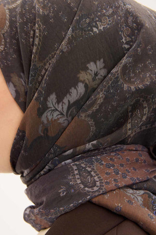 Tencel Monare Eşarp Şal Desen Kahverengi 90x90