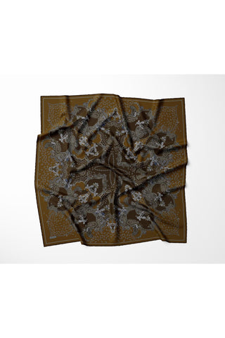 Tencel Monare Eşarp Şal Desen Kahverengi 90x90