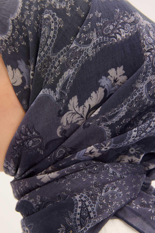 Viscose Velora Scarf, Four Seasons, Baroque Floral Pattern, Espresso, 90x90 cm 