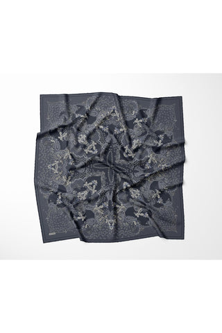 Viscose Velora Scarf, Four Seasons, Baroque Floral Pattern, Espresso, 90x90 cm 