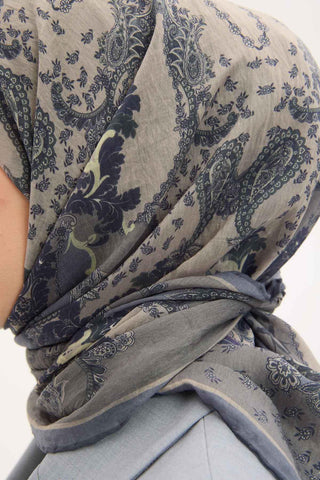 Tencel Monare Eşarp Şal Desen Küf Yeşili 90x90
