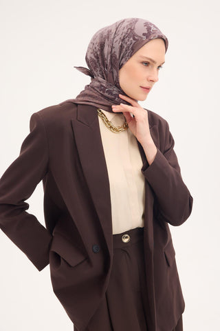 Viscose Velora Scarf, Four Seasons, Baroque Floral Pattern, Espresso, 90x90 cm 