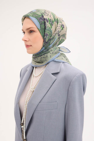 Tencel Monare Eşarp Şal Desen Pastel Yeşil 90x90