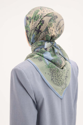 Tencel Monare Eşarp Şal Desen Pastel Yeşil 90x90