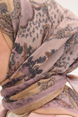 Tencel Monare Eşarp Şal Desen Soluk Lila 90x90