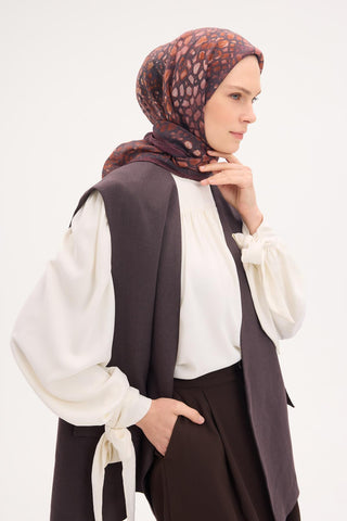 Viscose Velora Scarf, Four Seasons, Baroque Floral Pattern, Espresso, 90x90 cm 