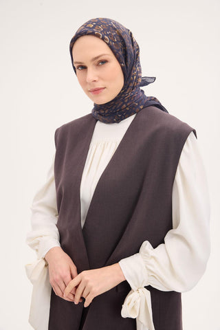 Tencel Monare Eşarp Taş Desen Koyu Lacivert 90x90