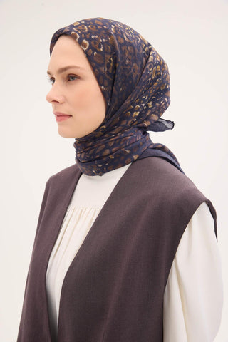 Tencel Monare Eşarp Taş Desen Koyu Lacivert 90x90