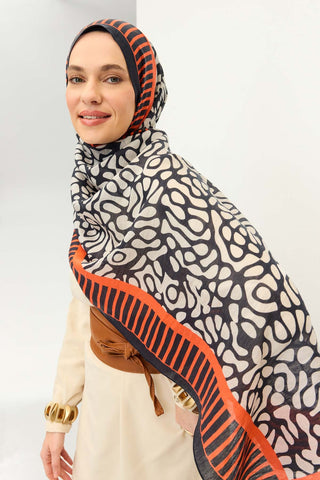Tencel Monare Şal Coral Gece Mavisi