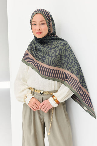 Tencel Monare Şal Coral Koyu Yeşil