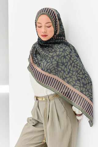 Tencel Monare Şal Coral Koyu Yeşil