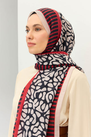 Tencel Monare Şal Coral Lacivert - Monare Şal - | Silk Home