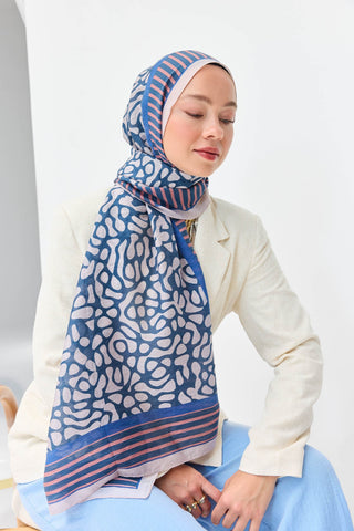 Tencel Monare Şal Coral Petrol Mavisi