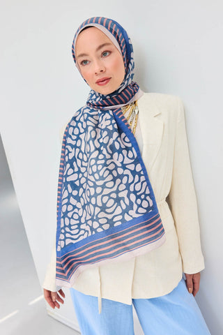 Tencel Monare Şal Coral Petrol Mavisi