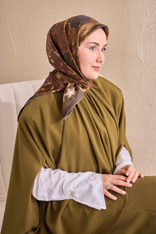 Twill İpek Bloom Eşarp Haki 90x90 - Twill İpek Eşarp - | Silk Home