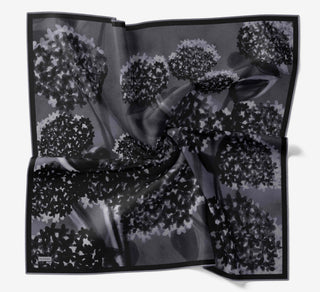 Twill İpek Bloom Eşarp Siyah 90x90 - Twill İpek Eşarp - | Silk Home