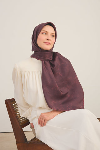Twill İpek Büyük Boy Eşarp Mürdüm - Twill İpek Eşarp Büyük Boy - | Silk Home