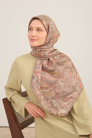 Twill İpek Büyük Boy Eşarp Vintage Barok Koyu Gri