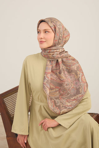 Twill İpek Büyük Boy Eşarp Vintage Barok Koyu Gri