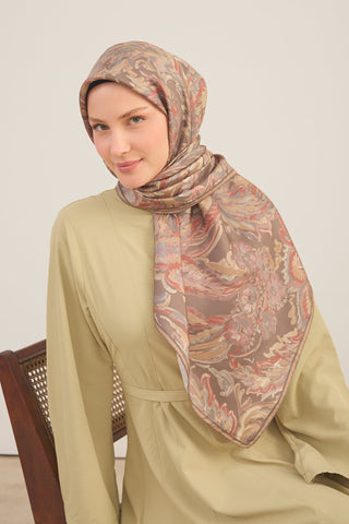 Twill İpek Büyük Boy Eşarp Vintage Barok Koyu Gri
