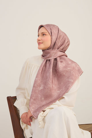 Twill Silk Large Size Scarf Green-Purple Vintage Floral Pattern, Firm Structure, 110x110 cm