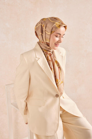 Twill İpek Detailed Belt Eşarp Bej 90x90 - Twill İpek Eşarp - | Silk Home