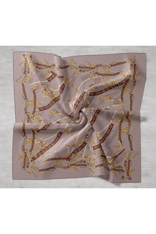 Twill İpek Detailed Belt Eşarp Bej 90x90 - Twill İpek Eşarp - | Silk Home
